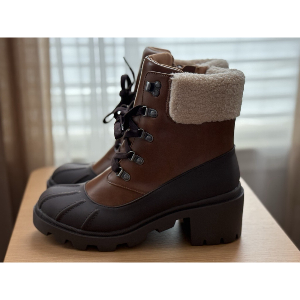 Madden Girl Women Rain Combat Duck Boots Chunky Block Heel Sz 10 M Brown Cognac - Picture 7 of 11